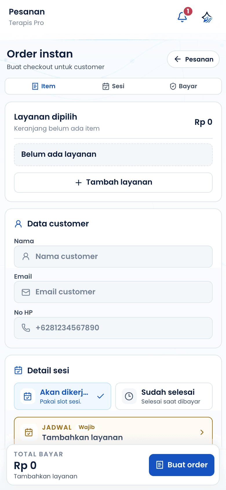 Formulir pesanan instan terapis