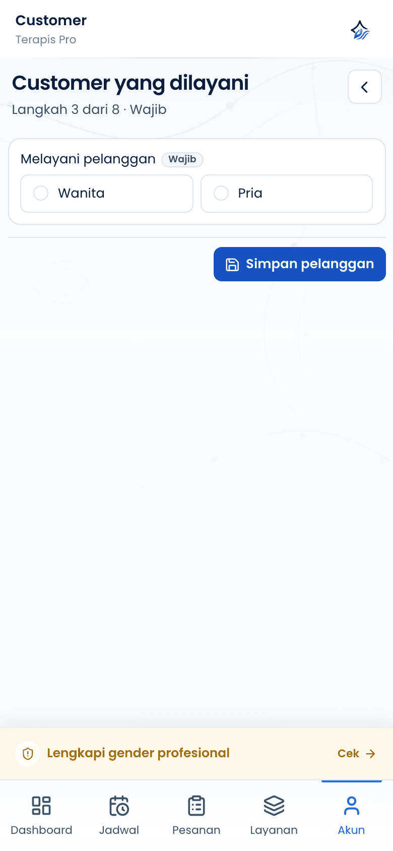 Halaman pelanggan dilayani sebelum dipilih
