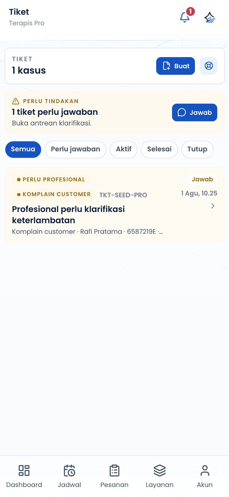 Daftar tiket bantuan terapis