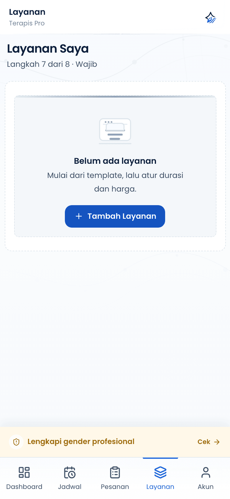 Halaman layanan saat belum ada layanan