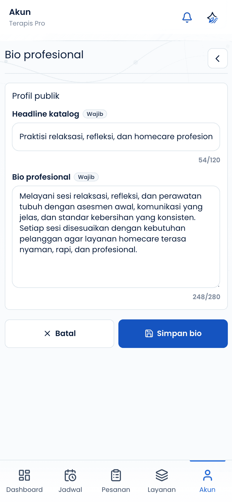 Formulir bio katalog yang sudah terisi
