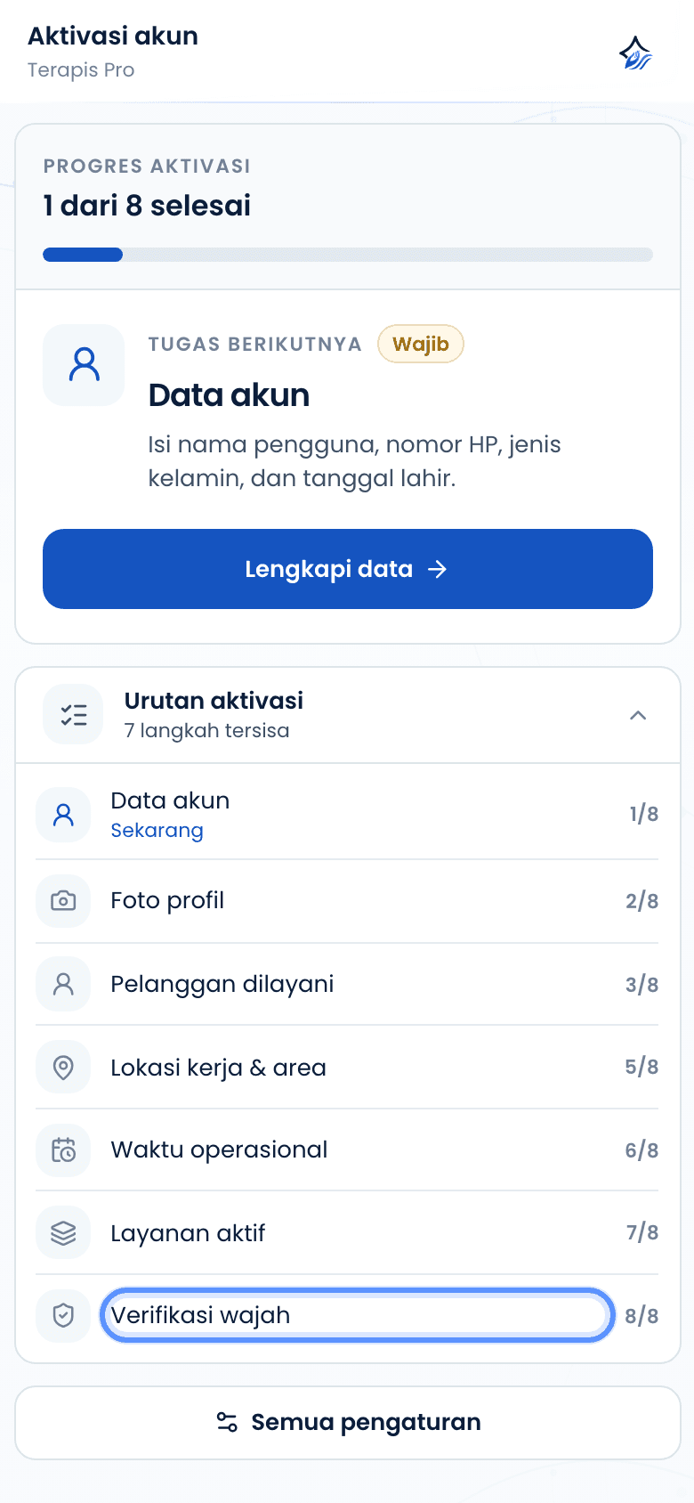 Langkah verifikasi wajah pada urutan aktivasi