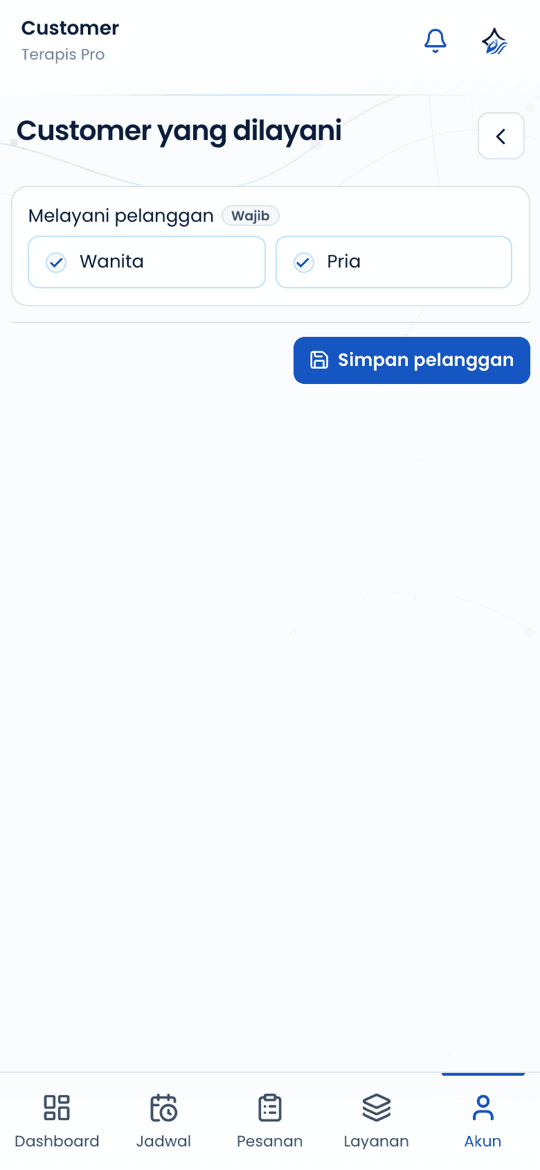 Halaman pelanggan dilayani dengan pilihan tersimpan